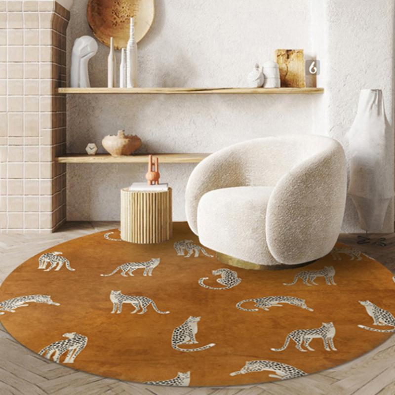 Light Luxury Bedroom Decor Round Carpet Thickend Plush Bedside Floor Mat Fluffy Soft Rug Leopard Pattern Carpets for Living Room