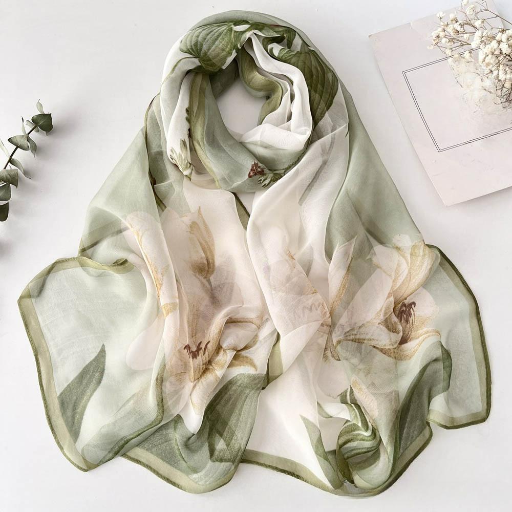 Écharpe en Soie d'Été Légère avec Protection Solaire Douce pour la Peau Polyvalente Lily Écharpe en Soie Georgette pour Dames Écharpe en Gaze