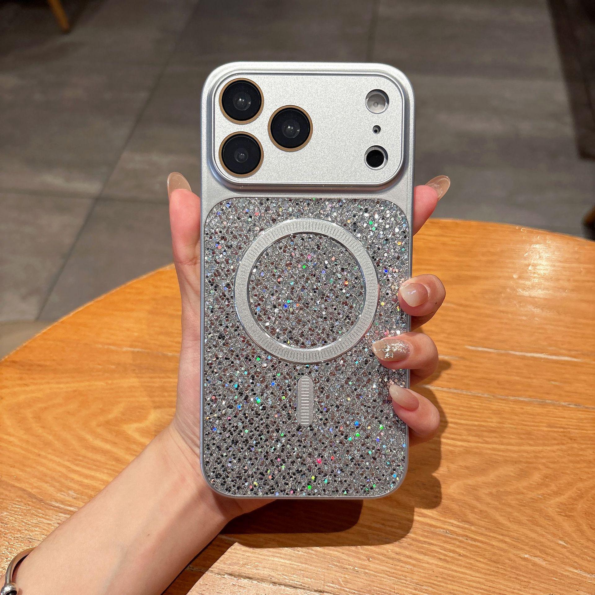 

Transforms into 17ProMax Glitter Magnetic Case for iPhone16 with Diamond Lattice; High-End Protection for iPhone15 iPhone14pro серебряный