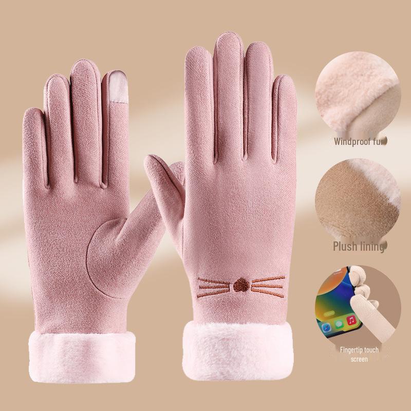 Women's Winter Touchscreen Velvet Gloves - Windproof, Fur-Lined, Ideal for Outdoor Activities and Cycling.
