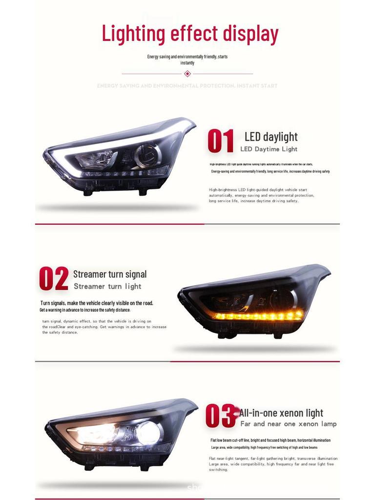 Hyundai ix25 Headlight Assembly LED DRL Sequential Turn Signal Bi-Xenon Projector