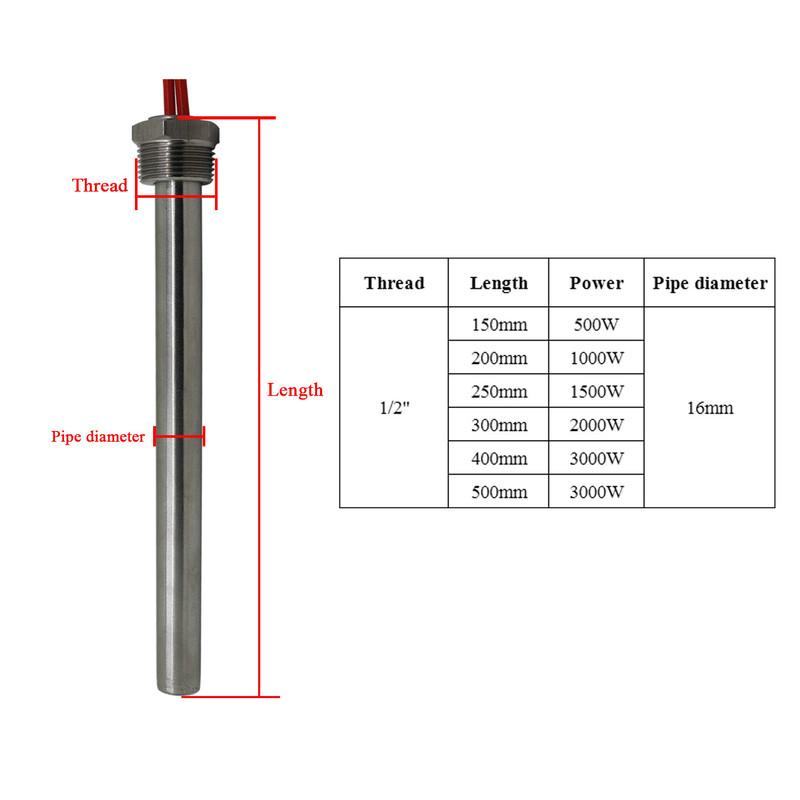 1/2" 3/4 1 Patronenheizkörperelement 16mm 20mm Rohrdurchmesser 220V Zylindrisches Heizelement 0,3KW/1KW/1,5KW/2KW Rohrheizkörper