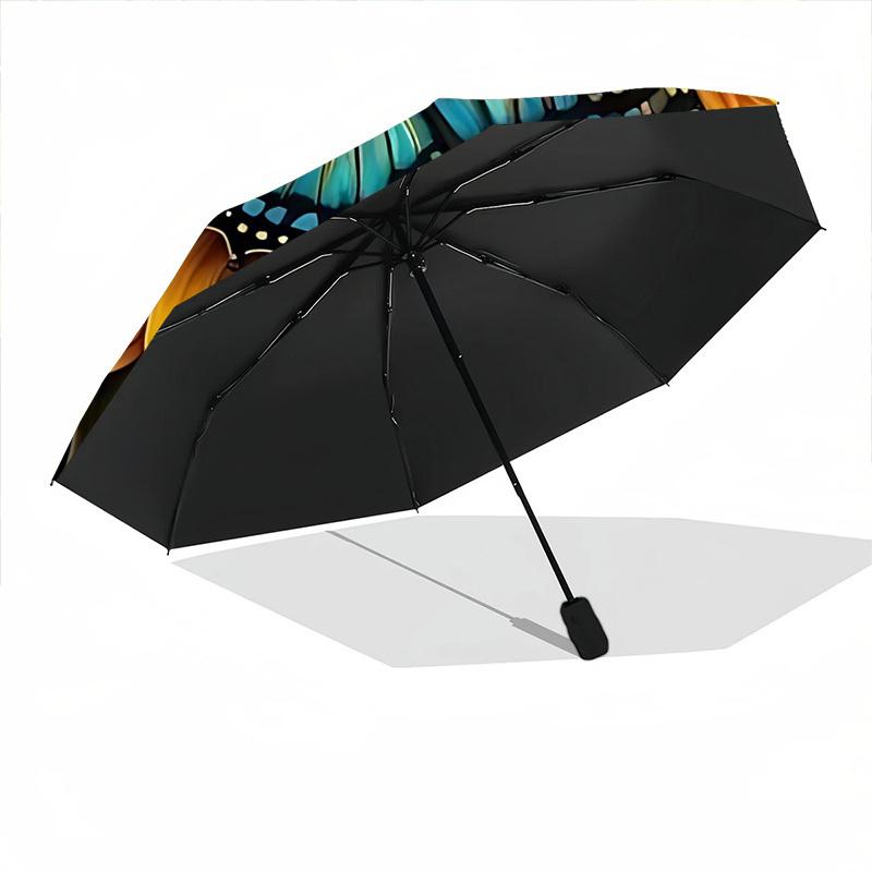 1pc Butterfly Sunflower Automatic Folding Umbrella, Lightweight Retractable Compact Travel Umbrella, 8-Rib Sturdy Frame148