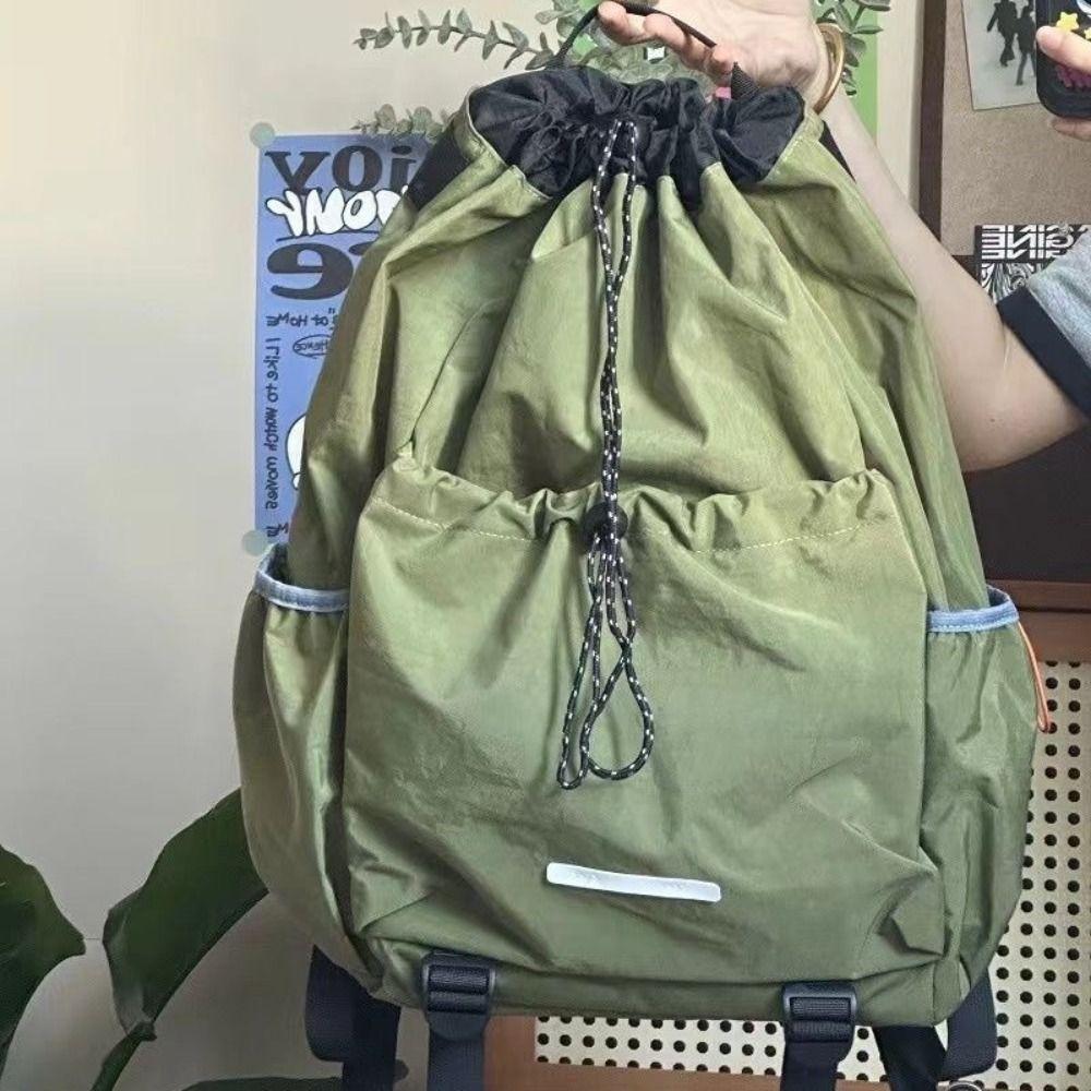 Large Capacity Student Backpack Nylon Drawstring Backpack Casual Nylon School Bag Kids темно-зеленого