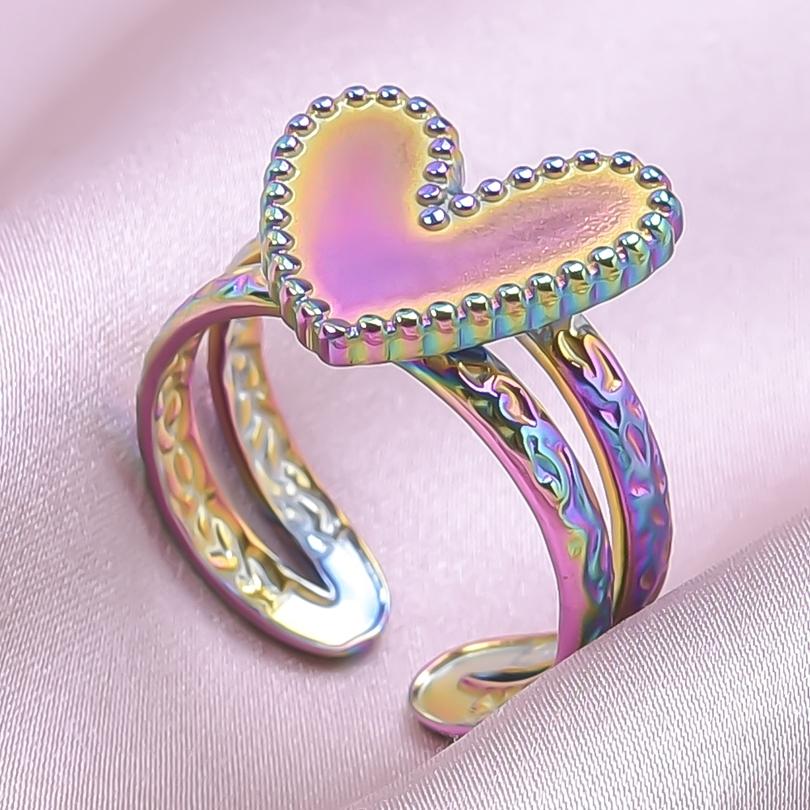 Klassisk Retro Öppningsbar Justerbar Ring Oregelbunden Geometri Hjärta Ellips Vattendroppe Glänsande Rostfritt Stålringar Semesterpresent