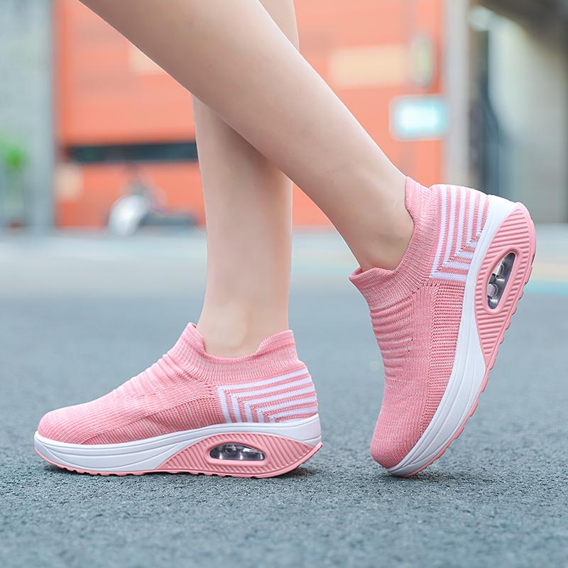 Women's Lace-up Breathable Mesh Platform Rocker Shoes Casual Sports Shoes