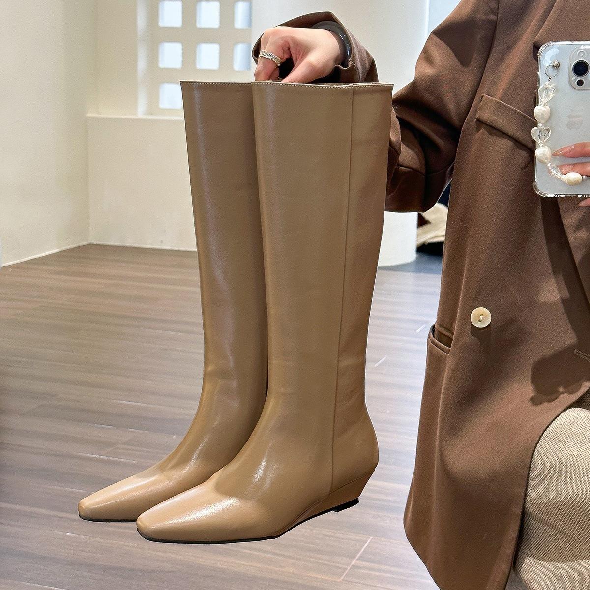 High-end wedge heel knight high boots women s knee straight boots 35