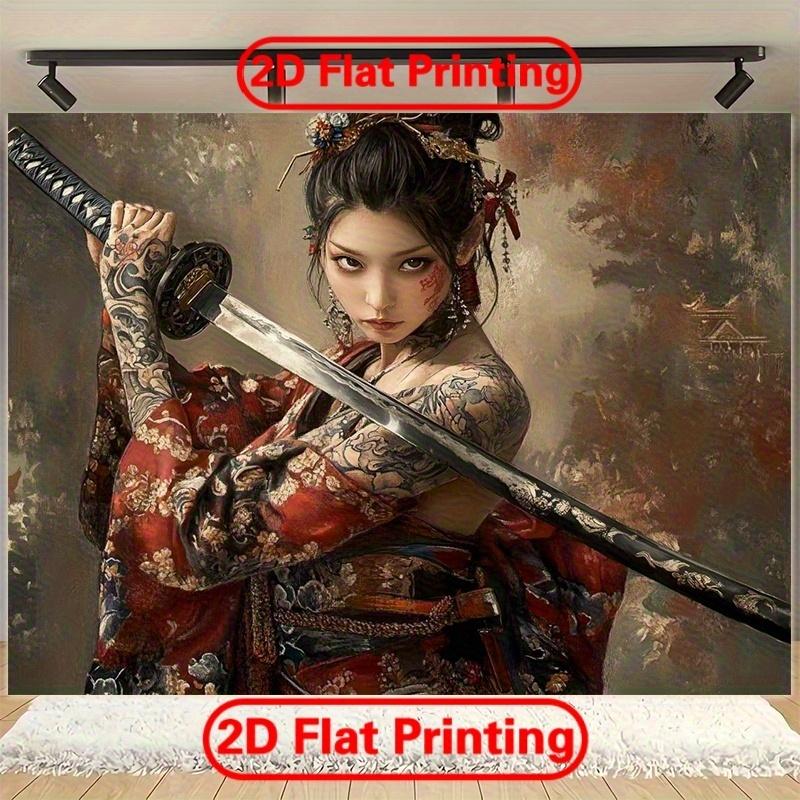 2D plane 1-piece traditional Japanese geisha samurai tattoo banner suitable for family and garden use