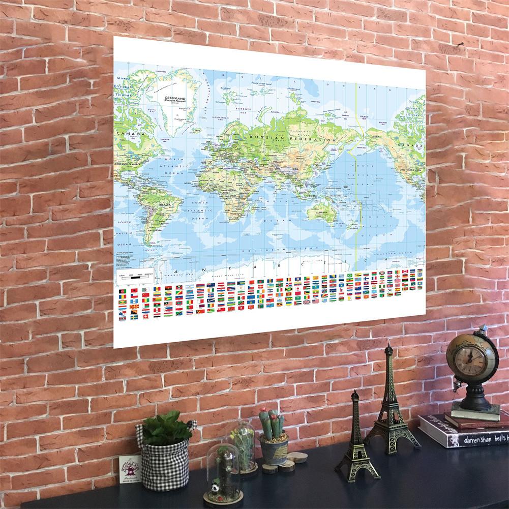 World Map-Geographic Map with Cities,Wall Hanging,Frameless,Home Decor,Study,Geographical Tools,Tourism/education Tools