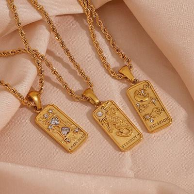 New Meaningful Jewelry Gift Magic Tarot Necklaces Stainless Steel PVD Plating Waterproof Rope Chain Square Necklace