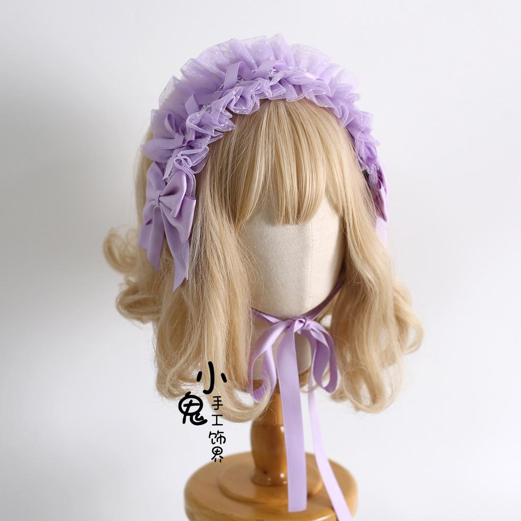 Original Multi-color Lamp Shadow Lolita Headband Small Ribbon Lace Bow Silk Satin Ballet Headband Hair Accessories for Women