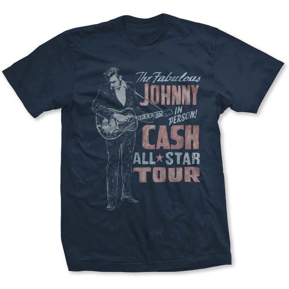 Johnny Cash T Shirt All Star Tour In Person new Official Mens Navy Blue XL