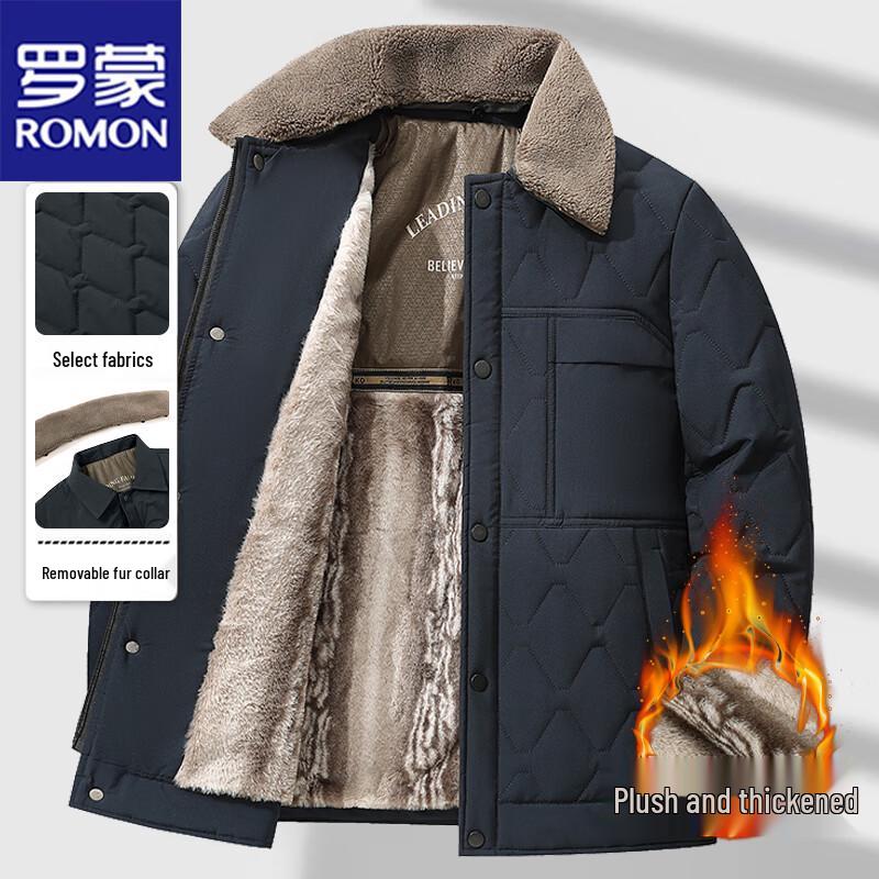 

ROMON Men s Winter Fleece-Lined Lapel Cotton Jacket 5XL