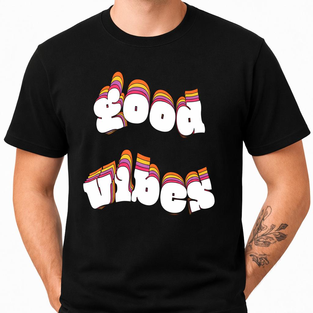 Good Vibes T Shirt Retro Rainbow Typography Graphic Tee Positive Aesthetic Top XXL