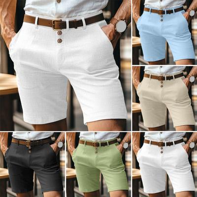 Men Shorts Mid-rise Buttons Zipper Fly Solid Color Shorts with Pockets Straight Leg Summer Casual Shorts Daily Wear