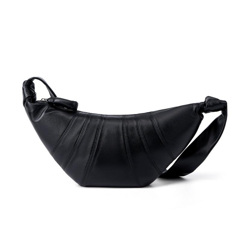 Niche first-layer lambskin diagonal span Lazy croissant leather single shoulder diagonal span dumpling bag girl