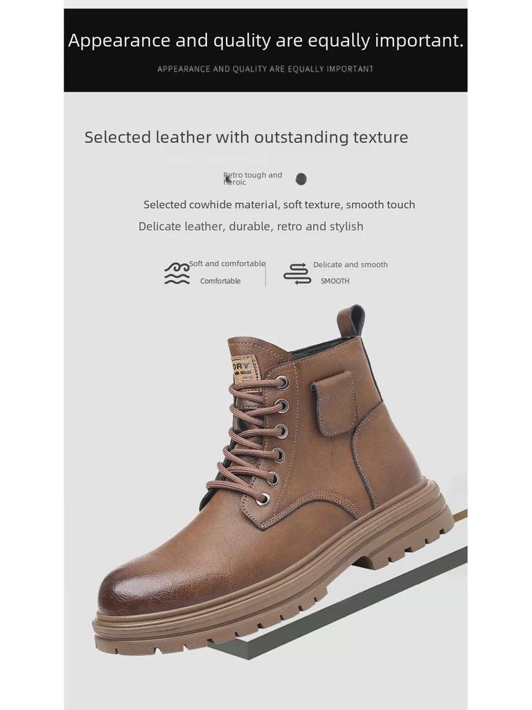 Men's Retro High-Top Winter Martin Boots - Warm Leather Snow Shoes with Velvet Lining