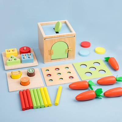 Children'S Early Education 6-In-1 Intelligence Box Montessori Unlocking And Pulling Radish Shape Set Column Fruit Matching Toy