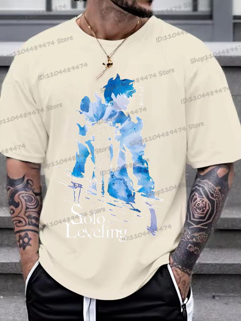 Vintage Anime Print Solo Leveling T-shirt Men Women Cotton T Shirt Beru And Sung Jin-woo Streetwear Crew Neck Solo Leveling Tops