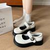 Black muffin platform small leather shoes women's 2025 summer new retro French heightening skirt Mary Jane single shoes