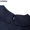 VONDA Elegant Women Casual Lapel Neck Short Sleeve Solid Color Ruffled Dress