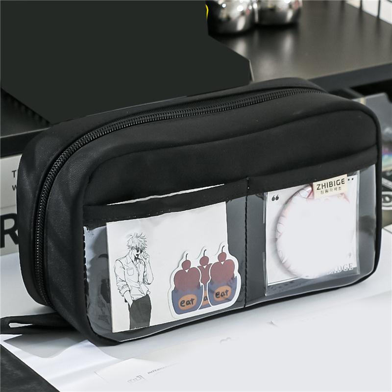 Estuche Kawaii de gran capacidad para lápices, bolsa con 3 compartimentos, bolsa para bolígrafos con apertura de doble cara, organizador de papelería para estudiantes, suministros escolares