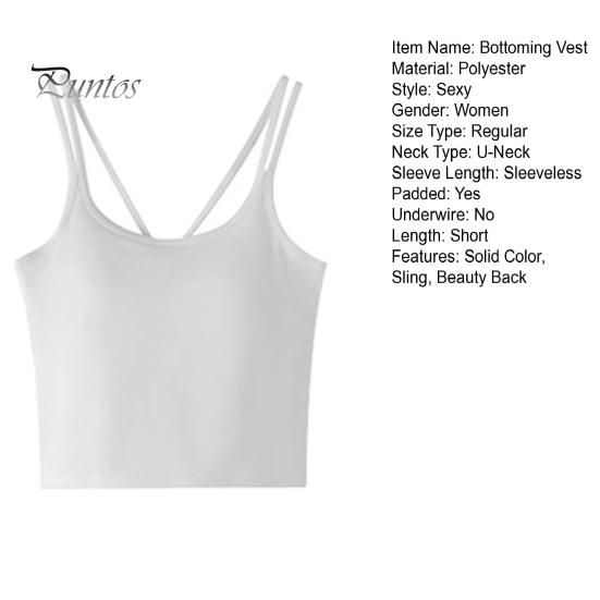 Sexy Bottoming Vest Double Spaghetti Straps Camisole Tops U-Neck Sleeveless Padded Vest Tops Sport Bottoming Cropped Tops
