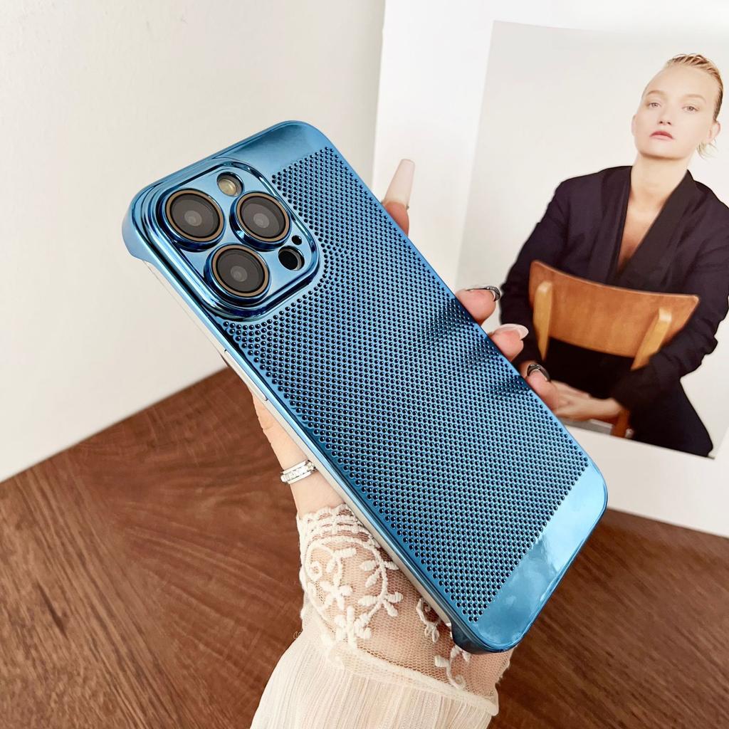 Applicable To IPhone 16 Mobile Phone Case Without Frame Hollow Plating Mesh Cooling Apple 15 Full-cover Lens Protection Case