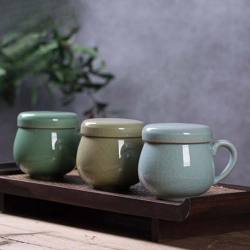 330ml Longquan Celadon Filter Tea Separator Cup Traditional Tea Mug with Infuser Household Tea Soaking Office Water Cup Cafes
