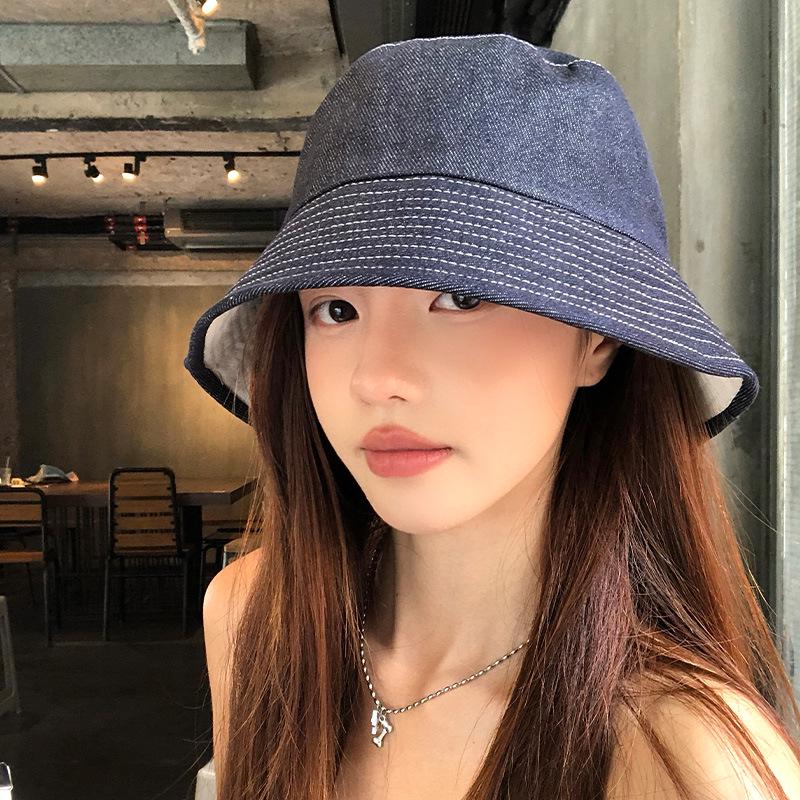 Women's Korean Reversible Denim Fisherman Hat - Spring/Autumn Fashion Versatile Slimming Bucket & Warm Beanie