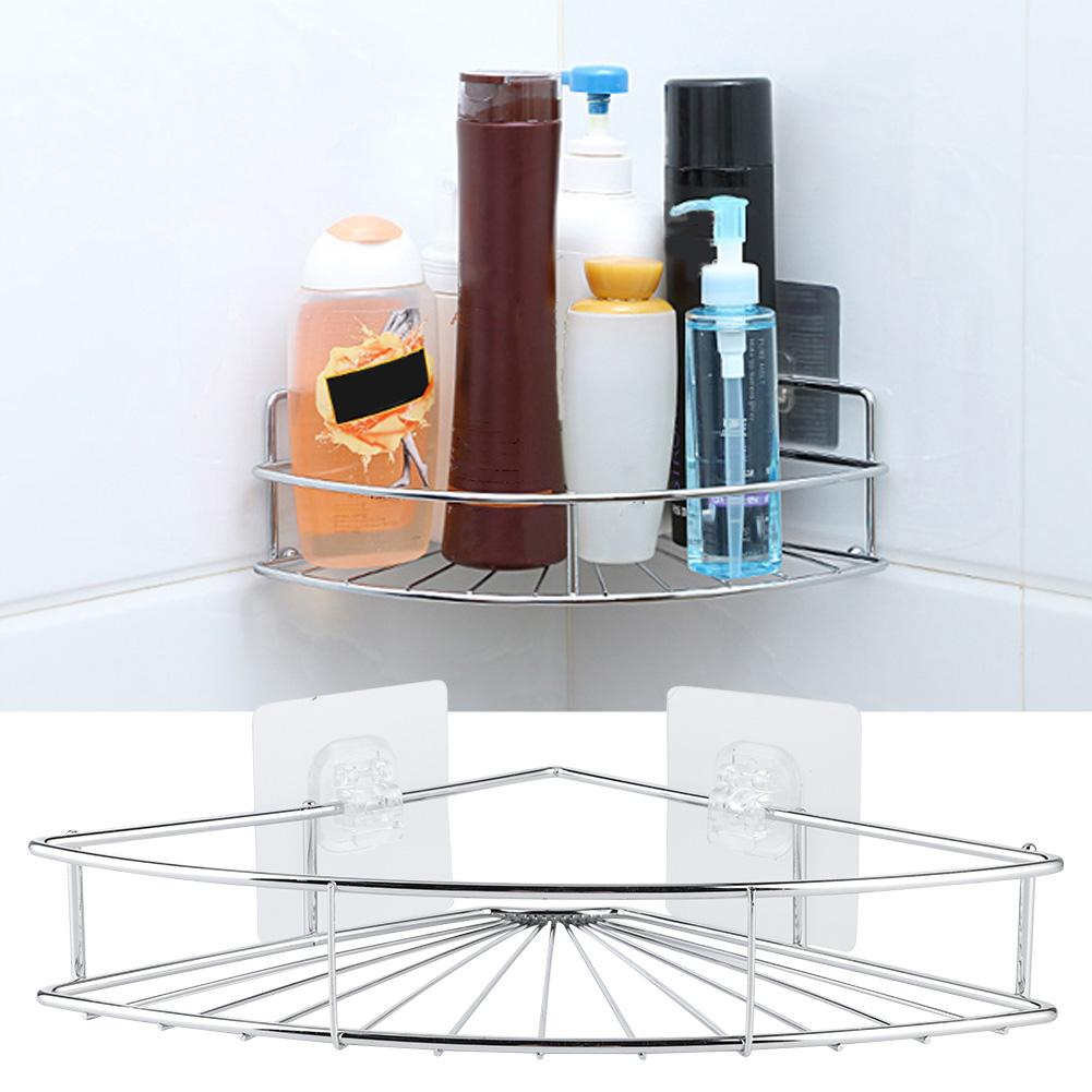 Punch Free Stainless Steel Triangular Storage Shelf Corner Bathroom Shelf Rack Organizer with Adhesive