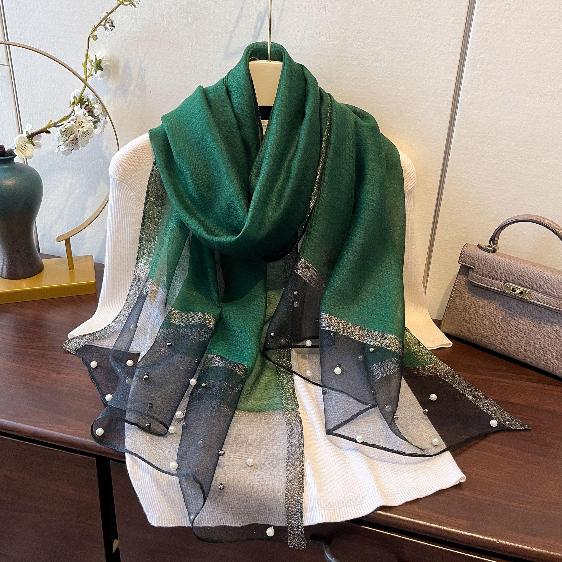 Женский модный шарф, однотонный шелковый льняной платок, шарфы, четыре сезона, женский шелковый шарф зелёный