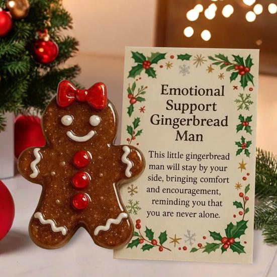 Emotional Support Gingerbread Men Acrylic Gingerbread Pocket Hugs with Positive Card Long Distance Keepsake Encouragement Gift for Her Him