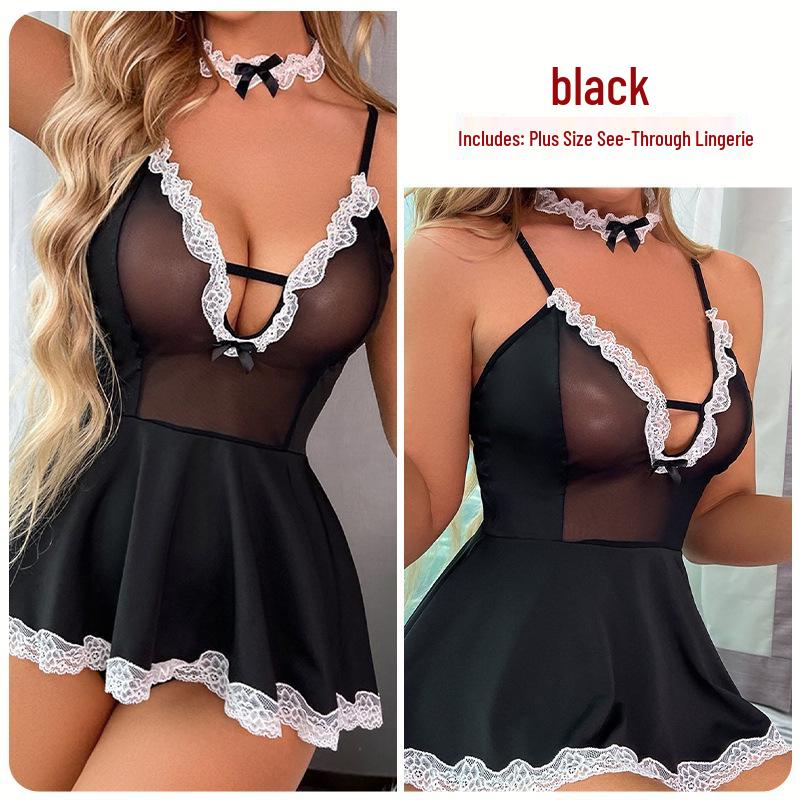 Plus Size See-Through Maid Lingerie with Quick Release Feature
