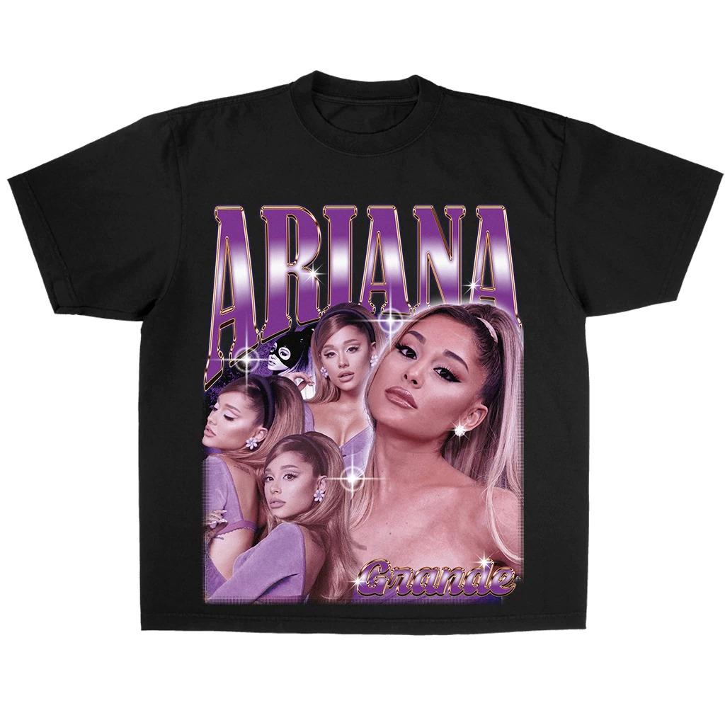 T-shirt Ritratto Ariana Grande Unisex Cotone Vintage Cantante Pop Oversize Casual Streetwear Maglietta Manica Corta per Fan