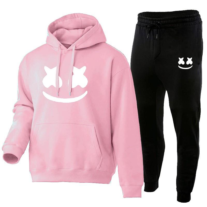 Marshmello Smile Face Hoodie Jogginghosen Set Unisex Oversized Lässig Winter Trainingsanzug