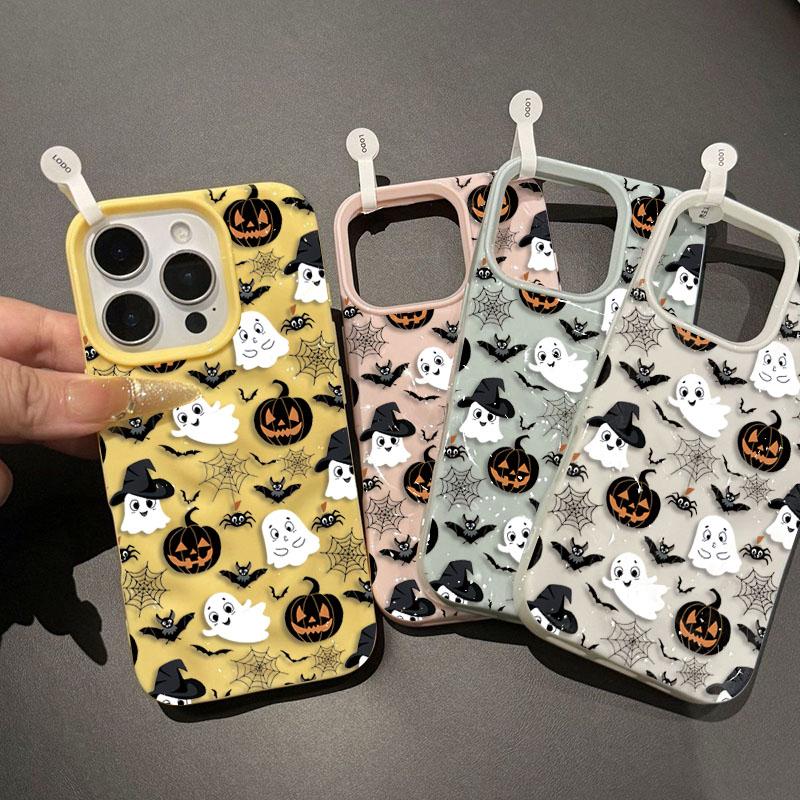 Halloween Pumpkin Ghost Bat Pattern Phone Case For iPhone 16 15 14 13 12 11 17 Air Pro Max Plus Shockproof Silicone Soft Cover