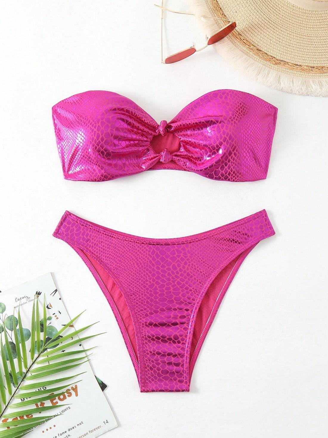 European and American sexy women s split swimsuit snakeskin tube top bikini S