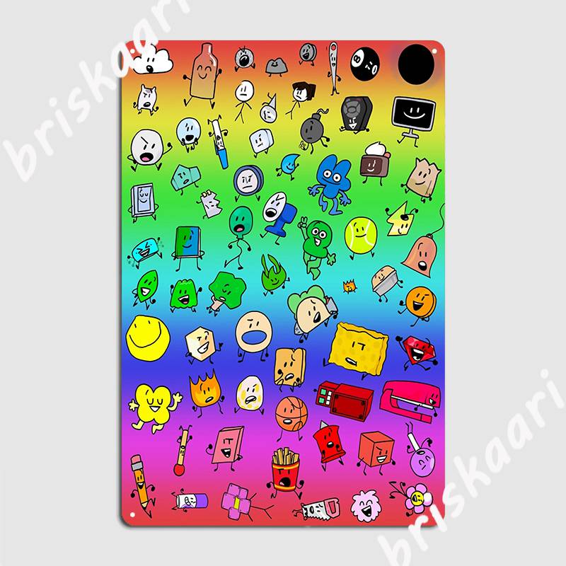 Bfdi All Characters Rainbow Poster Metal Plaque Home Club Party Funny Garage Decoration Tin Sign Posters 20X30CM
