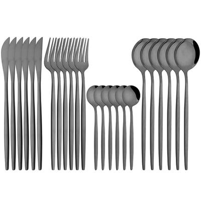 Ensemble de couverts noirs en acier inoxydable miroir, 24 pièces, couteaux, fourchettes, cuillères à café, vaisselle de table, couverts de cuisine occidentaux