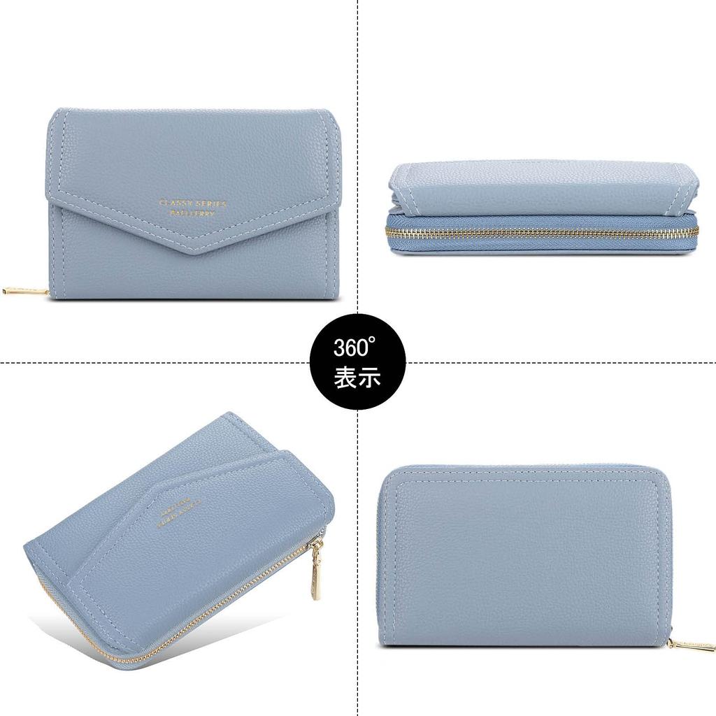 FORRICA Women's Elegant Zip Wallet with Coin Purse and PU Leather Billfold, Popular Mini Clutch Bag, Gift Box Included, Blue