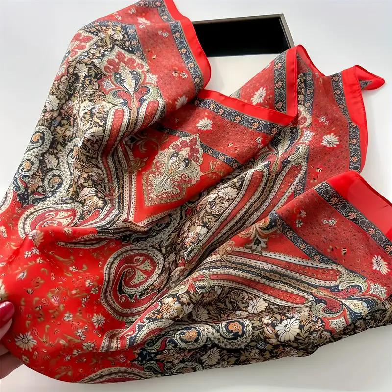 Vintage Paisley Satin Square Scarf Women Silky Soft Neck Scarf Versatile Thin Bandana Hair Wrap Shawl Elegant Hair Accessory