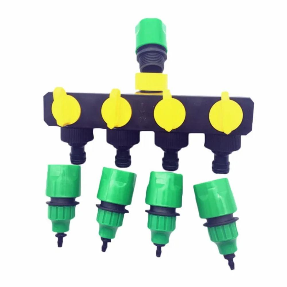 

4-way Water Splitter Kit Garden Drip Irrigation 3/4 Thread Tap Quick Connector Automatic Plant Watering Car Washing Faucet Joint