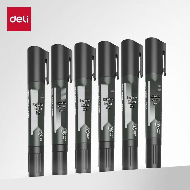 Deli SK200 Dual-Tip Permanent Marker Pen, Black, 10-Pack