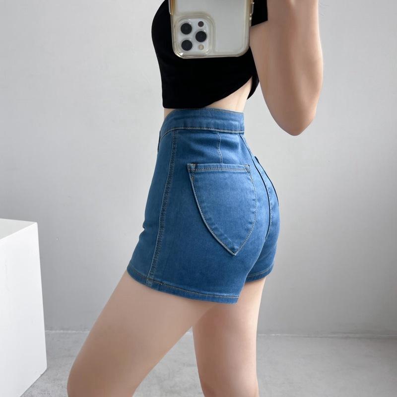 

Летние женские тонкие джинсы с высокой талией, джинсовые короткие брюки, облегающие боковую пуговицу XXL темно-синий