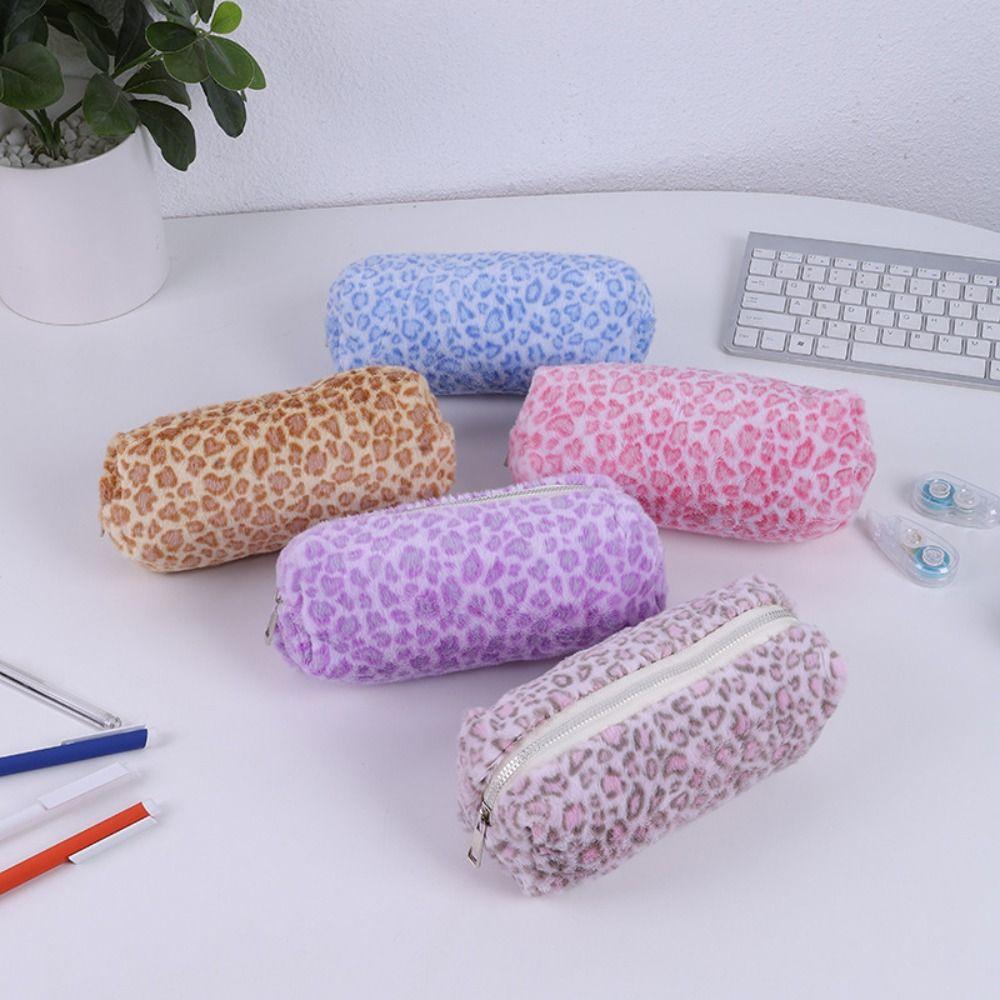 Leopard Printted Pattern Pen Bag Plush Pen Box High Quality Stationery Organizer  School Office