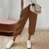 Women Loose Cotton Linen Drawstring Solid Pocket Casual Capri Pants