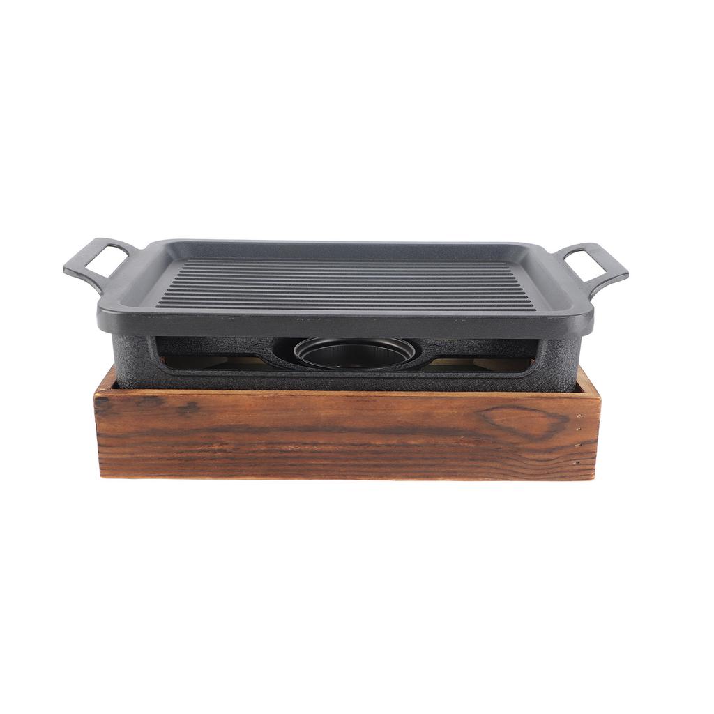 Tabletop Barbecue, Non-Stick Wooden Base Portable Alcohol Stove Compact Barbecue, Outdoor Griddle | Camping Plate for Restaurant Home Camping