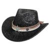 Glitzerndes Cowboyhut Unisex Westernstil Breiter Rand Fedora Hut für Party Festival Cosplay