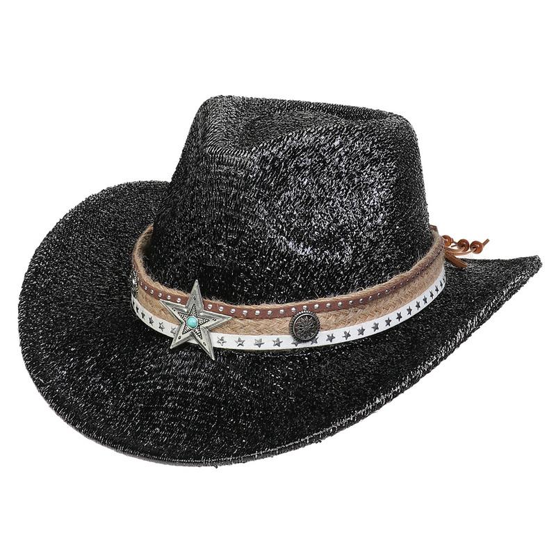 Glitzerndes Cowboyhut Unisex Westernstil Breiter Rand Fedora Hut für Party Festival Cosplay